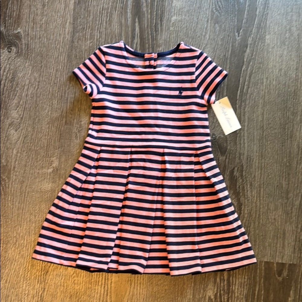 Ralph Lauren NWT Striped Pink and Navy Kids Dress Size 24 months 2T